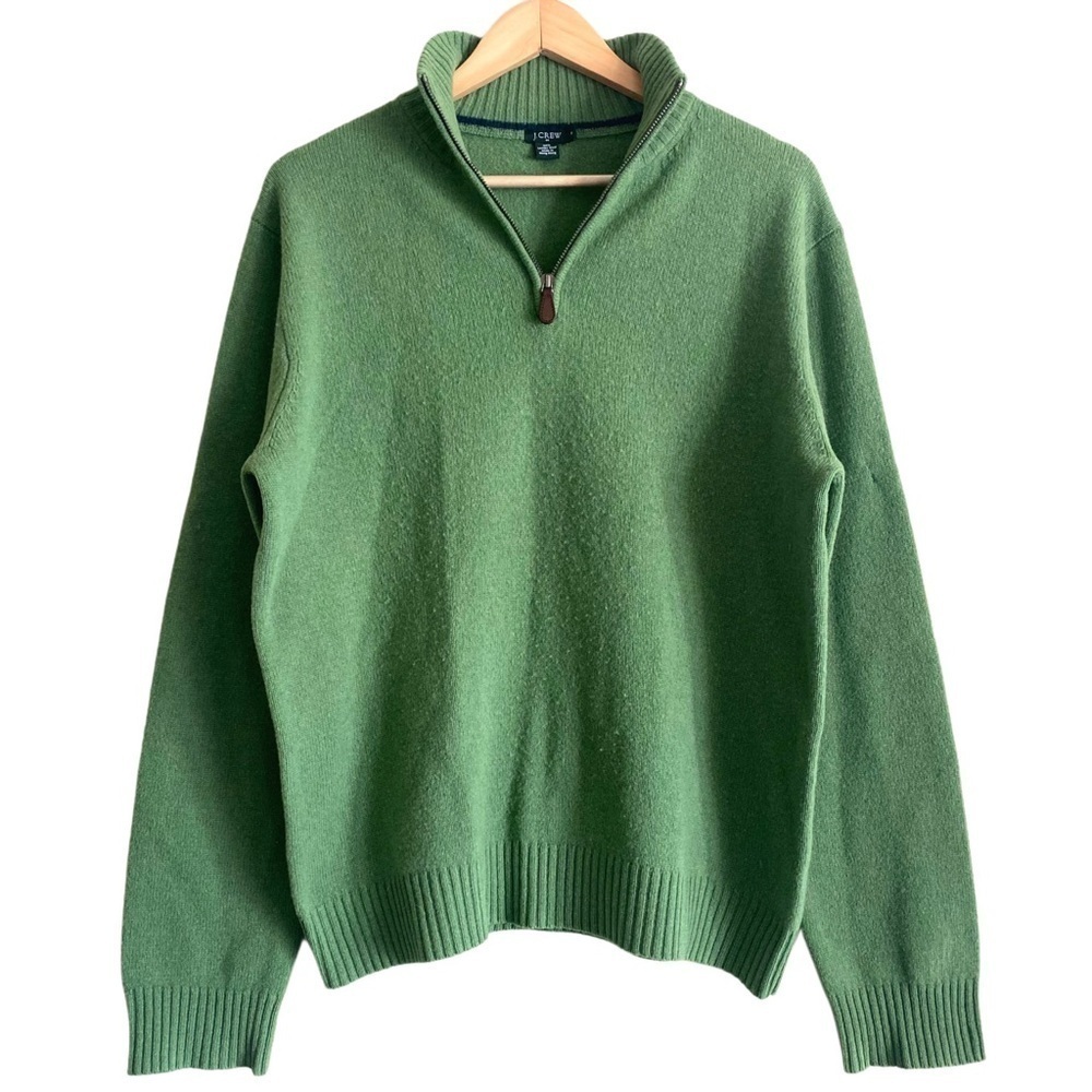 J. CREW Factory Men’s Vintage 100% Lambs Wool Preppy 1/4 Zip Pullover Sweater M - Picture 5 of 10
